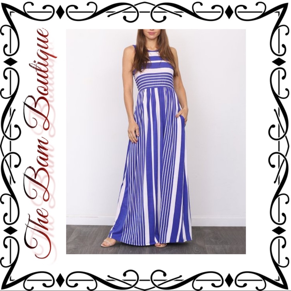 Plus Size Royal Blue Stripe Sleeveless Maxi Dress